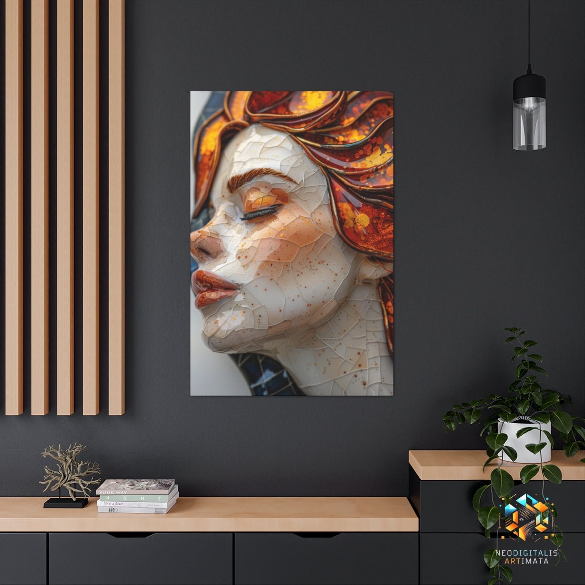 Amber Glimmer Visage - Original Enamel Art Style Portrait Wall Art - NeoDIGITALis ARTimata