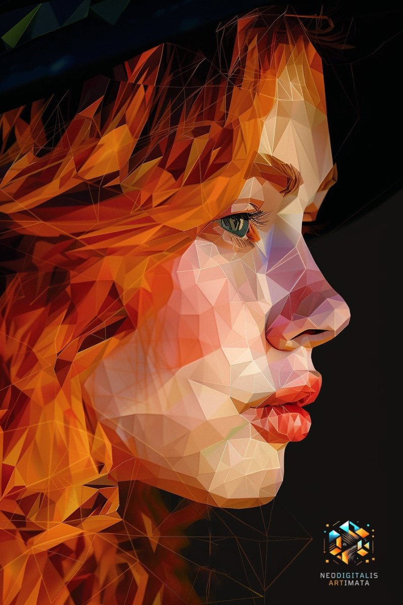 Autumn Geometric Radiance - Original Low Poly Style Portrait Wall Art - NeoDIGITALis ARTimata