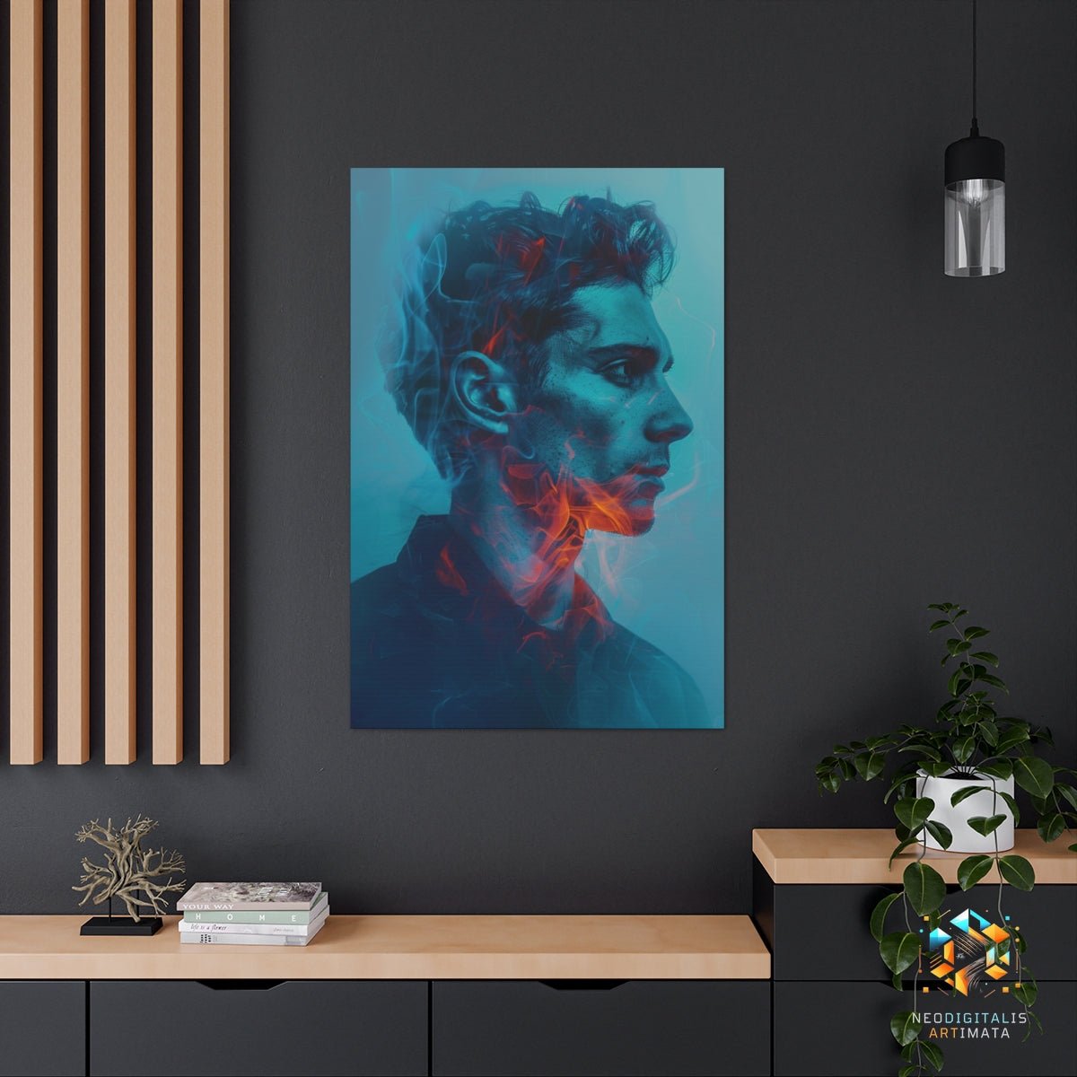 Blue Ember Echoes - Original Neumorphism Style Portrait Wall Art - NeoDIGITALis ARTimata