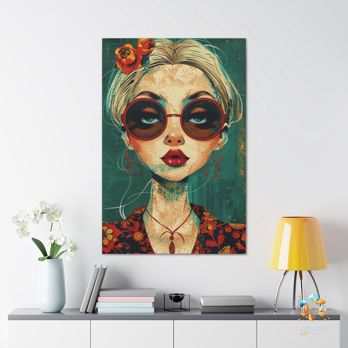 Bohemian Rose Vision - Original Pop Surrealism Style Portrait Wall Art - NeoDIGITALis ARTimata