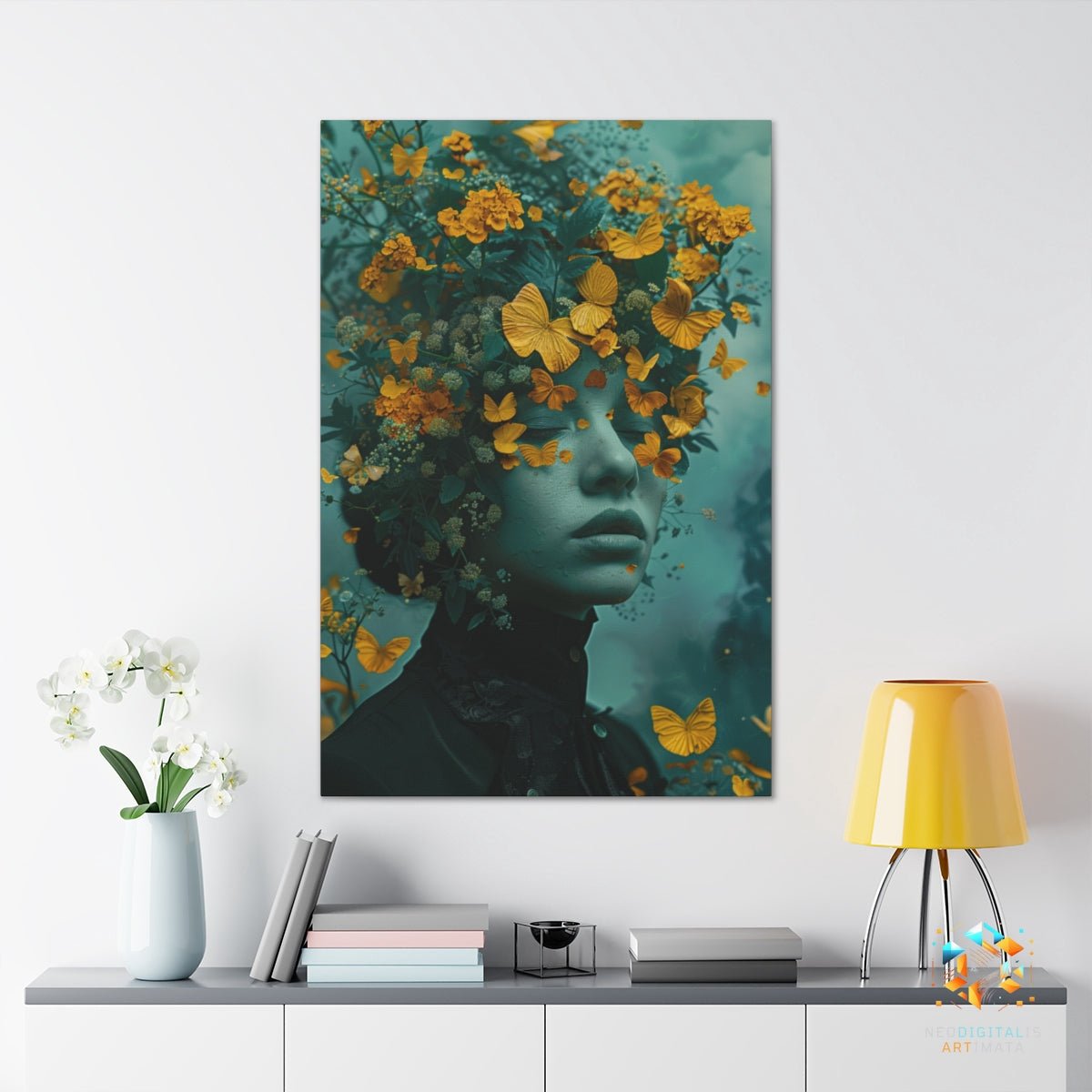 Butterfly Bloom Enchantment - Original Surrealism Style Portrait Wall Art - NeoDIGITALis ARTimata