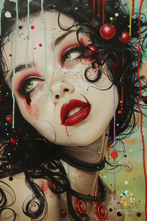 Cherry Dream Gaze - Original Pop Surrealism Style Portrait Wall Art