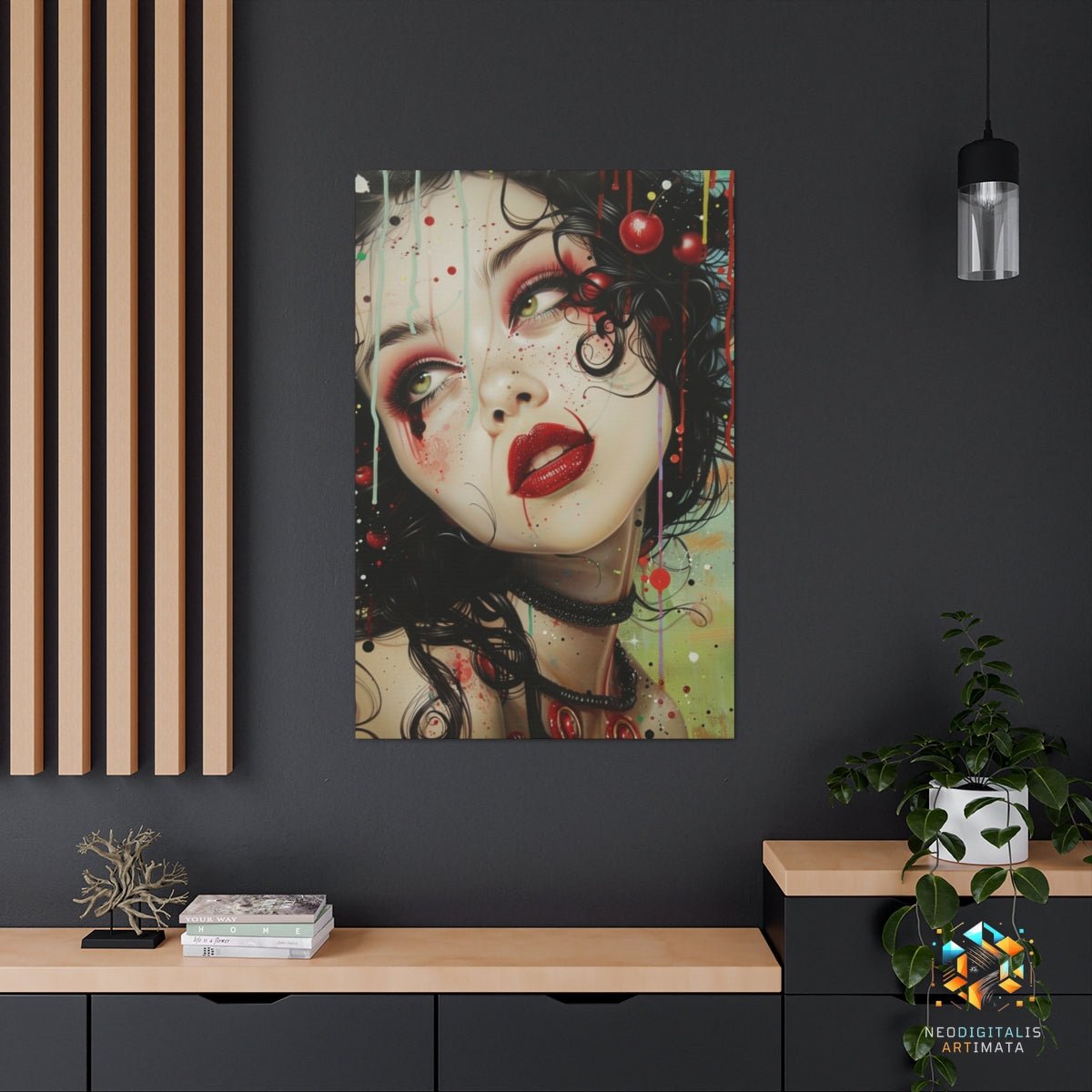 Cherry Dream Gaze - Original Pop Surrealism Style Portrait Wall Art - NeoDIGITALis ARTimata