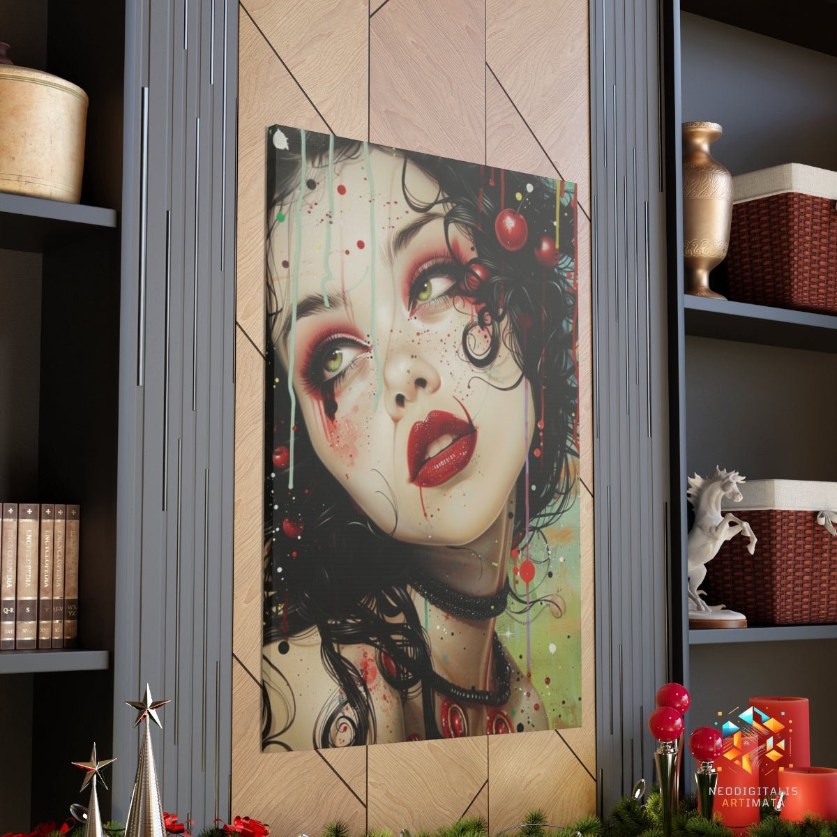 Cherry Dream Gaze - Original Pop Surrealism Style Portrait Wall Art - NeoDIGITALis ARTimata