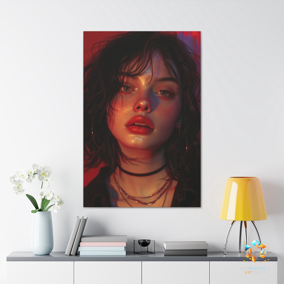 Crimson Allure - Original Neumorphism Style Portrait Wall Art - NeoDIGITALis ARTimata