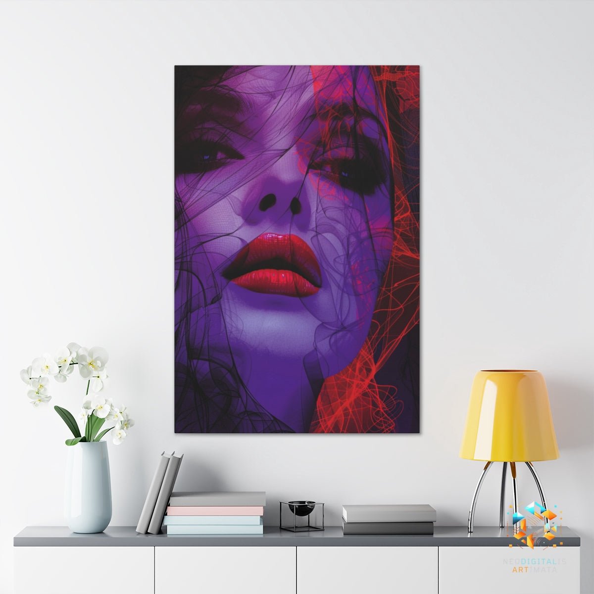 Crimson Chaos Elegance - Original Vorticism Style Portrait Wall Art - NeoDIGITALis ARTimata