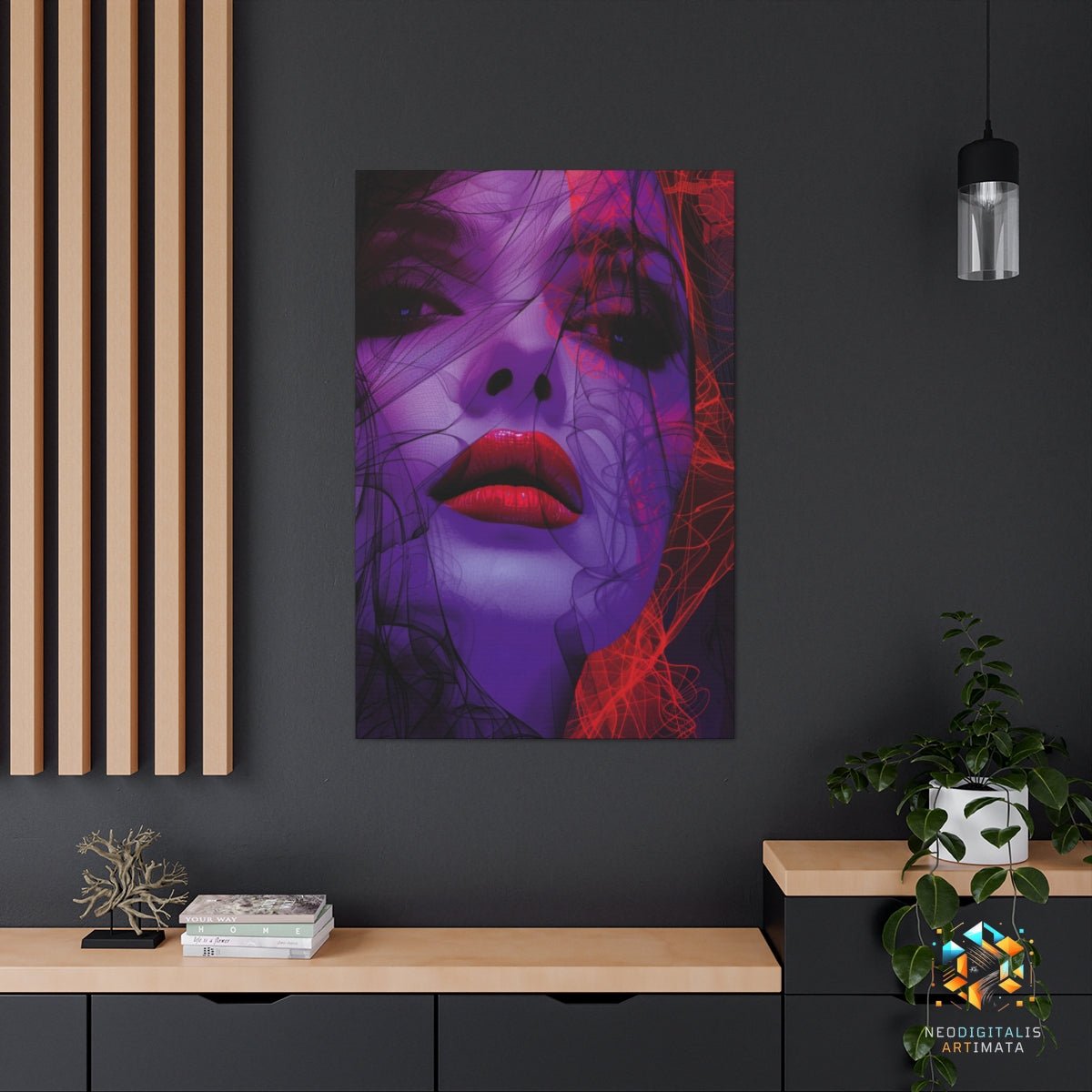 Crimson Chaos Elegance - Original Vorticism Style Portrait Wall Art - NeoDIGITALis ARTimata