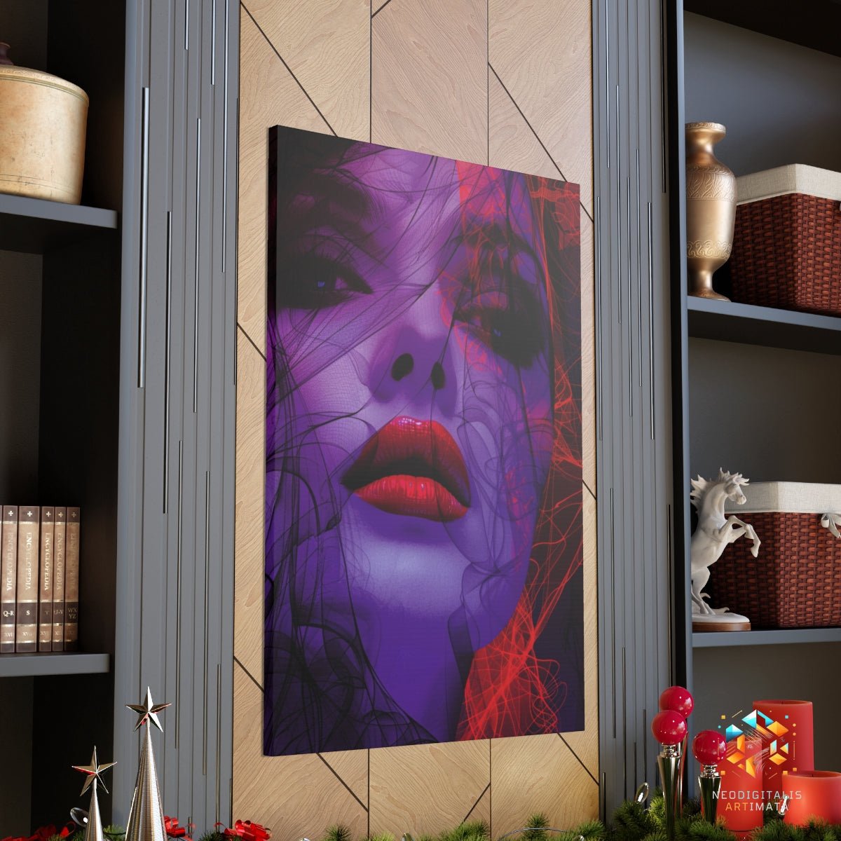 Crimson Chaos Elegance - Original Vorticism Style Portrait Wall Art - NeoDIGITALis ARTimata