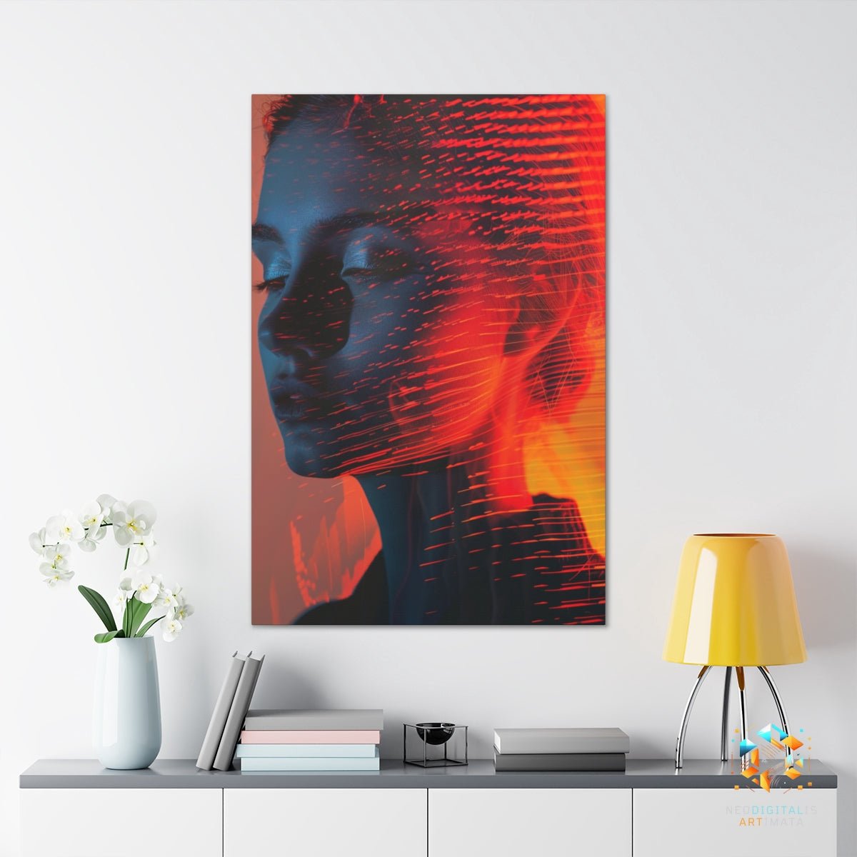 Crimson Chill Fusion - Original Datamoshing Style Portrait Wall Art - NeoDIGITALis ARTimata