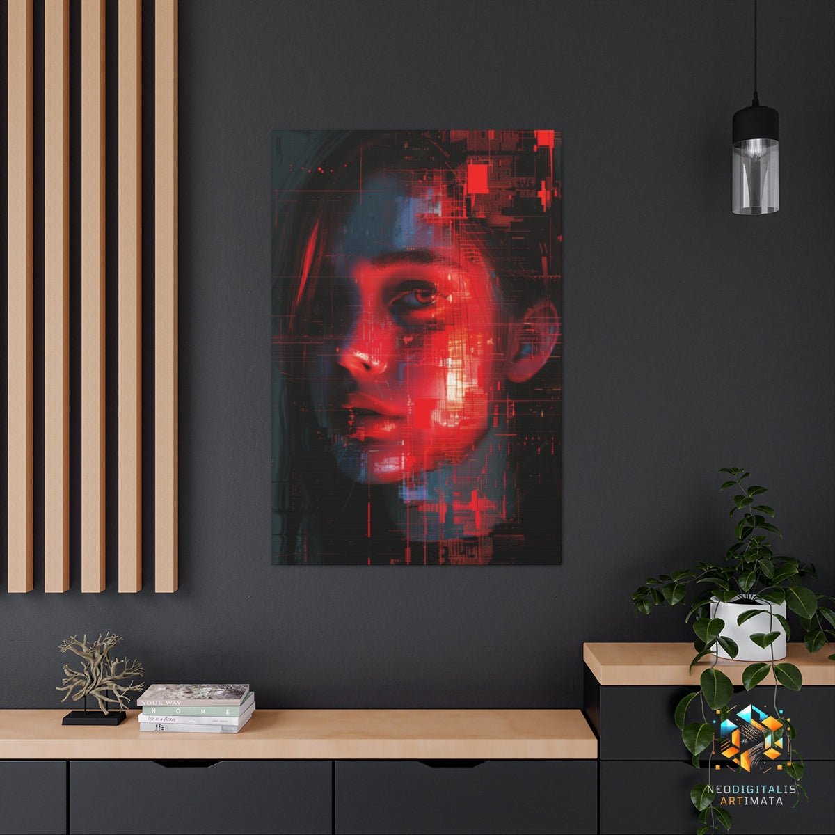 Crimson Circuitry Echo - Original Glitch Style Portrait Wall Art - NeoDIGITALis ARTimata