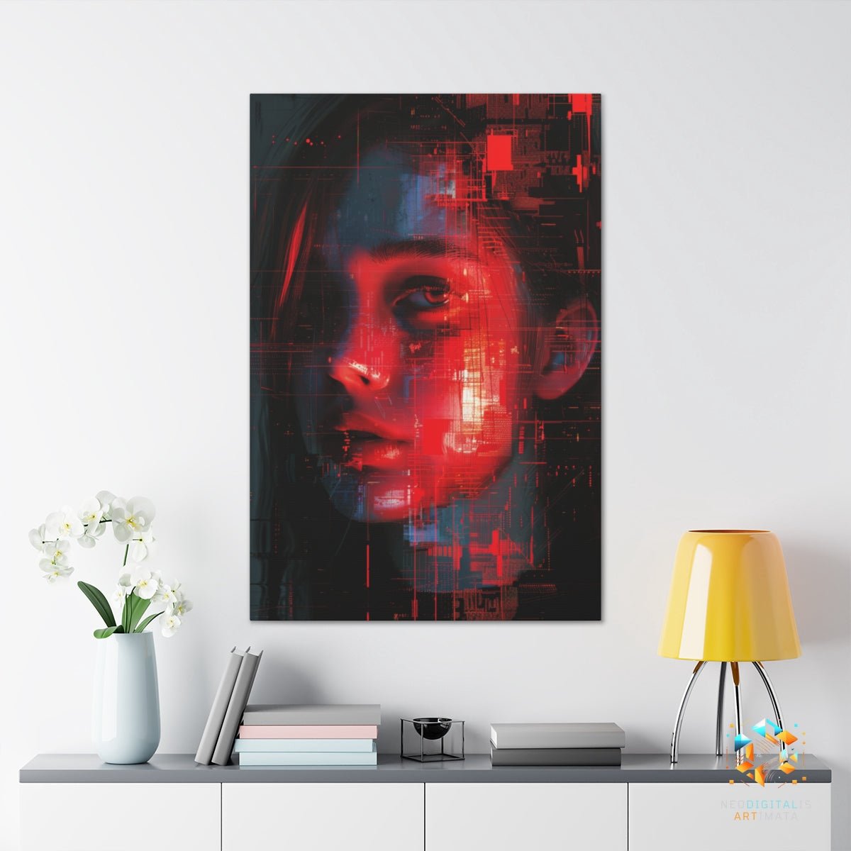 Crimson Circuitry Echo - Original Glitch Style Portrait Wall Art - NeoDIGITALis ARTimata