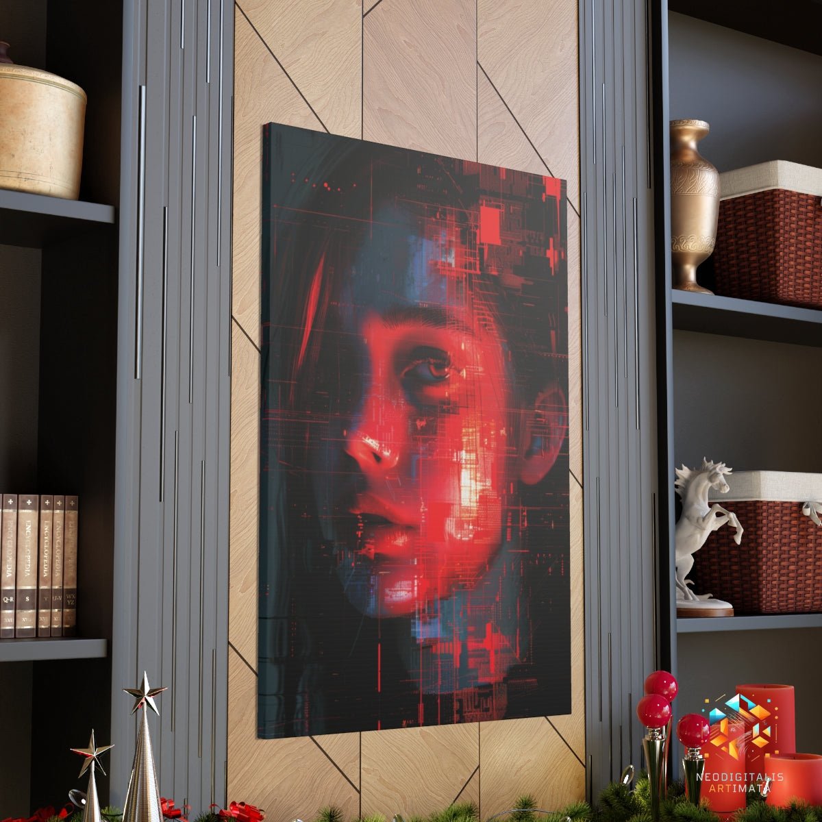 Crimson Circuitry Echo - Original Glitch Style Portrait Wall Art - NeoDIGITALis ARTimata