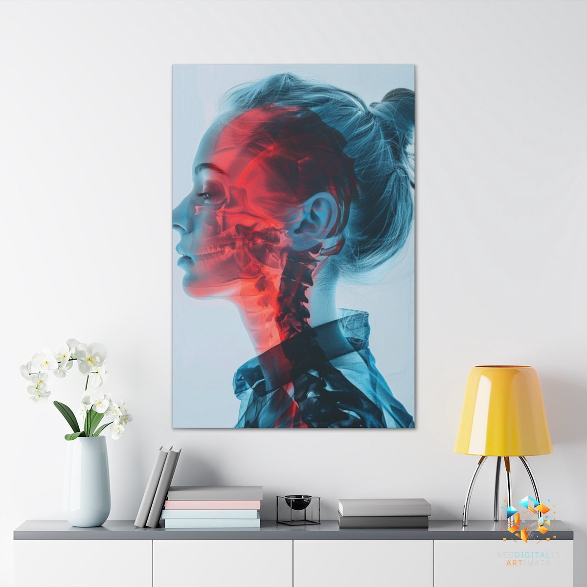 Crimson Contour Radiance - Original X-ray Effect Style Portrait Wall Art - NeoDIGITALis ARTimata