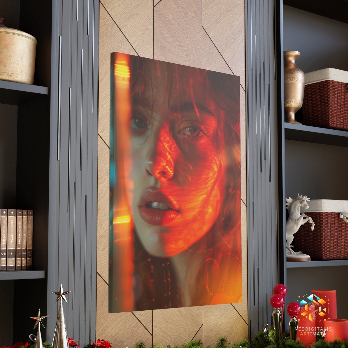 Crimson Gaze Echoes - Original Vorticism Style Portrait Wall Art - NeoDIGITALis ARTimata