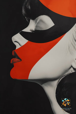 Crimson Mystique Portrait - Original Bauhaus Style Portrait Wall Art