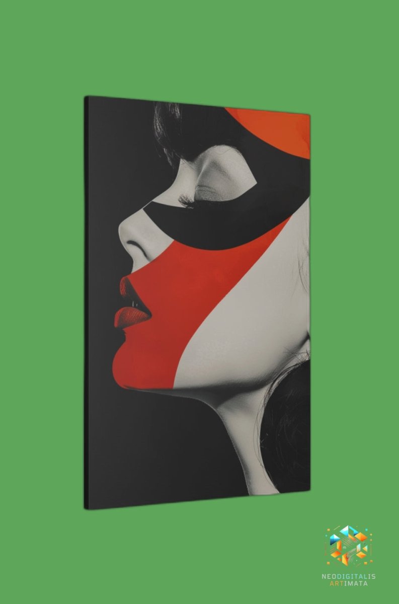 Crimson Mystique Portrait - Original Bauhaus Style Portrait Wall Art - NeoDIGITALis ARTimata