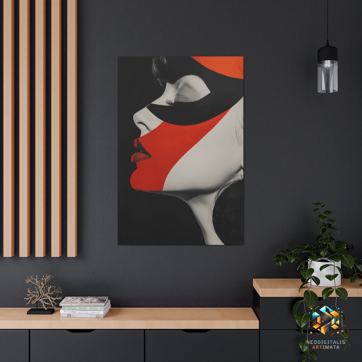 Crimson Mystique Portrait - Original Bauhaus Style Portrait Wall Art - NeoDIGITALis ARTimata