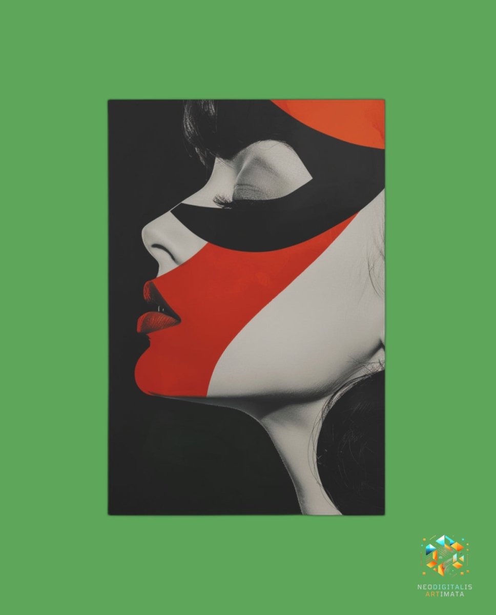 Crimson Mystique Portrait - Original Bauhaus Style Portrait Wall Art - NeoDIGITALis ARTimata