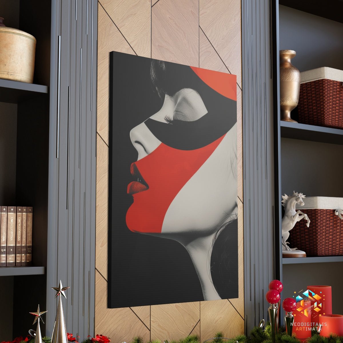 Crimson Mystique Portrait - Original Bauhaus Style Portrait Wall Art - NeoDIGITALis ARTimata