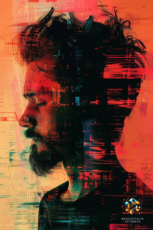 Crimson Static Profile - Original Glitch Style Portrait Wall Art