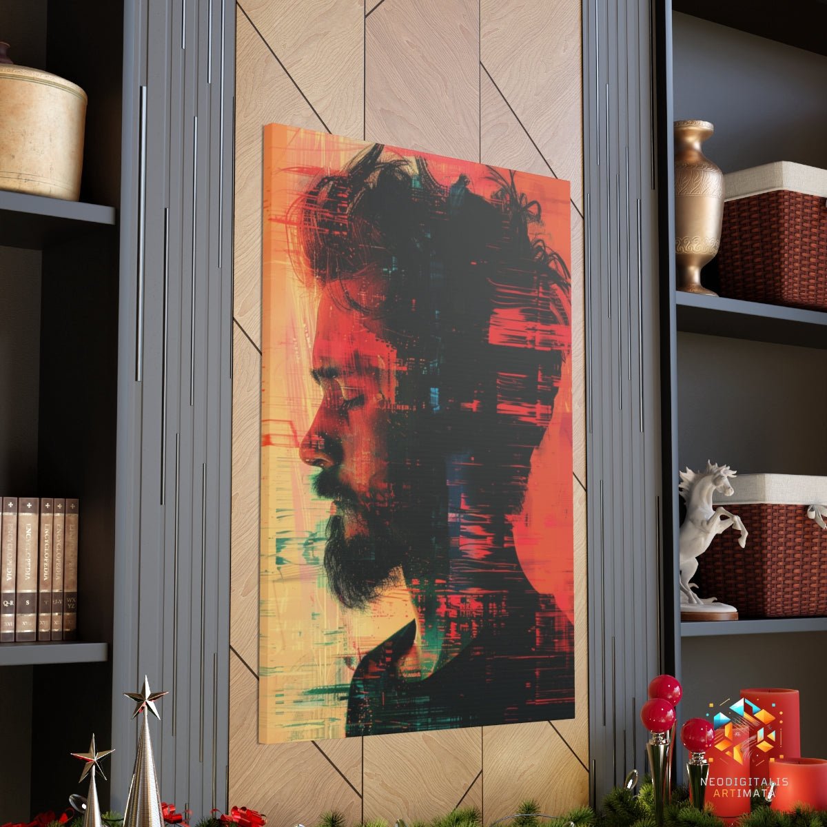 Crimson Static Profile - Original Glitch Style Portrait Wall Art - NeoDIGITALis ARTimata