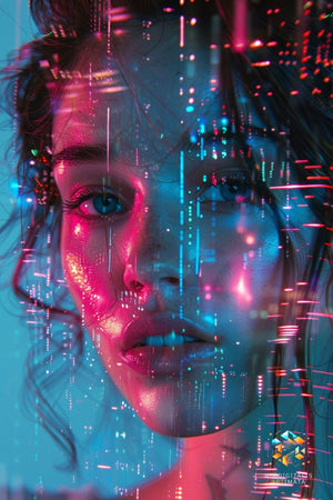 Cyber Dream Streaks - Original Glitch Style Portrait Wall Art