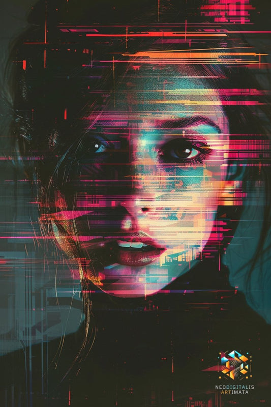 Cyber Spectrum Stare - Original Glitch Style Portrait Wall Art - NeoDIGITALis ARTimata