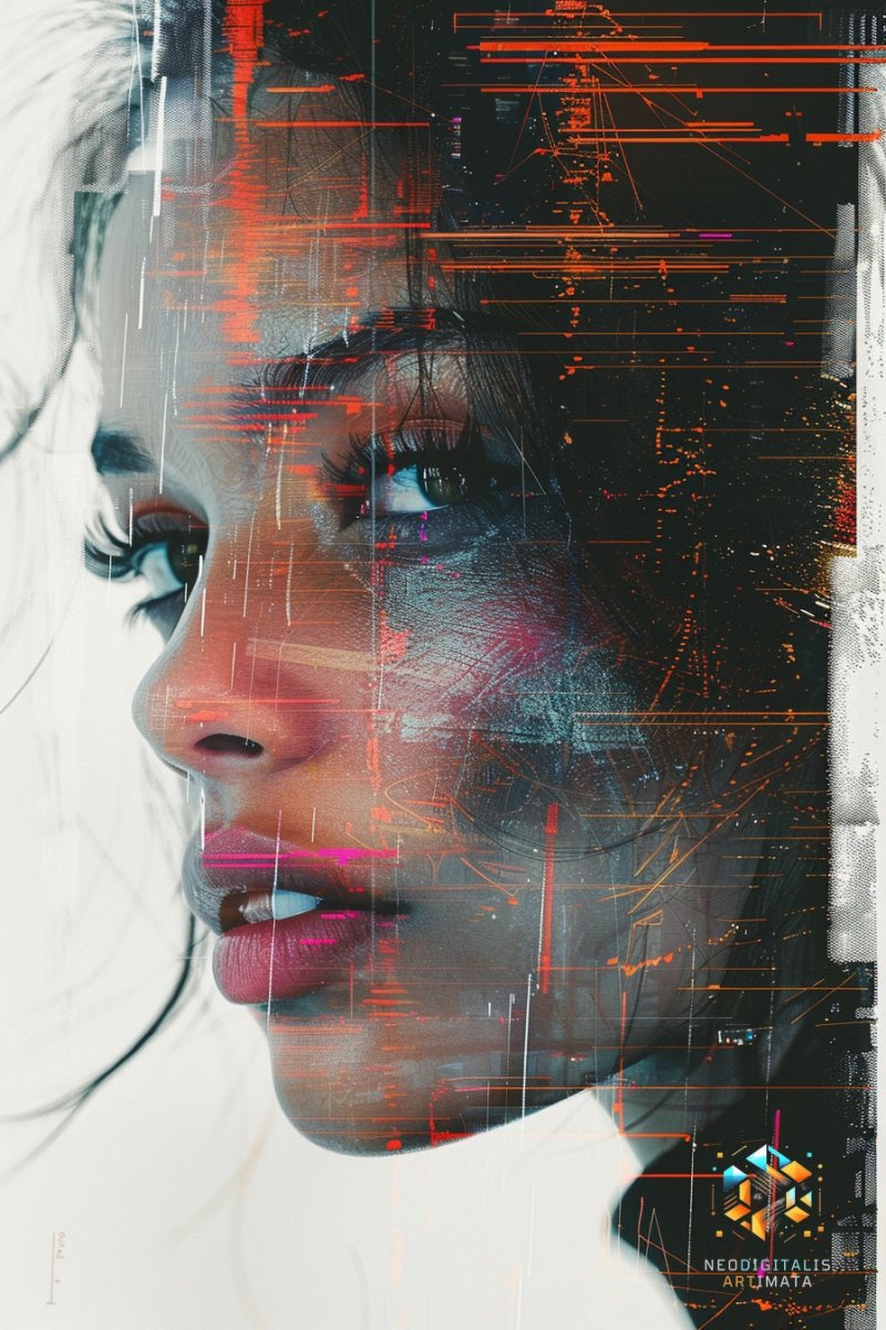 Digital Dream Streaks - Original Glitch Style Portrait Wall Art - NeoDIGITALis ARTimata