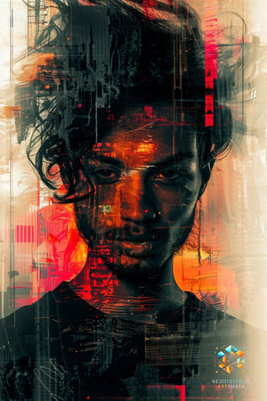 Digital Ember Vision - Original Glitch Style Portrait Wall Art