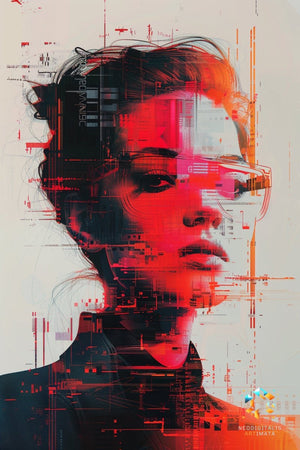 Digital Identity Echoes - Original Glitch Style Portrait Wall Art