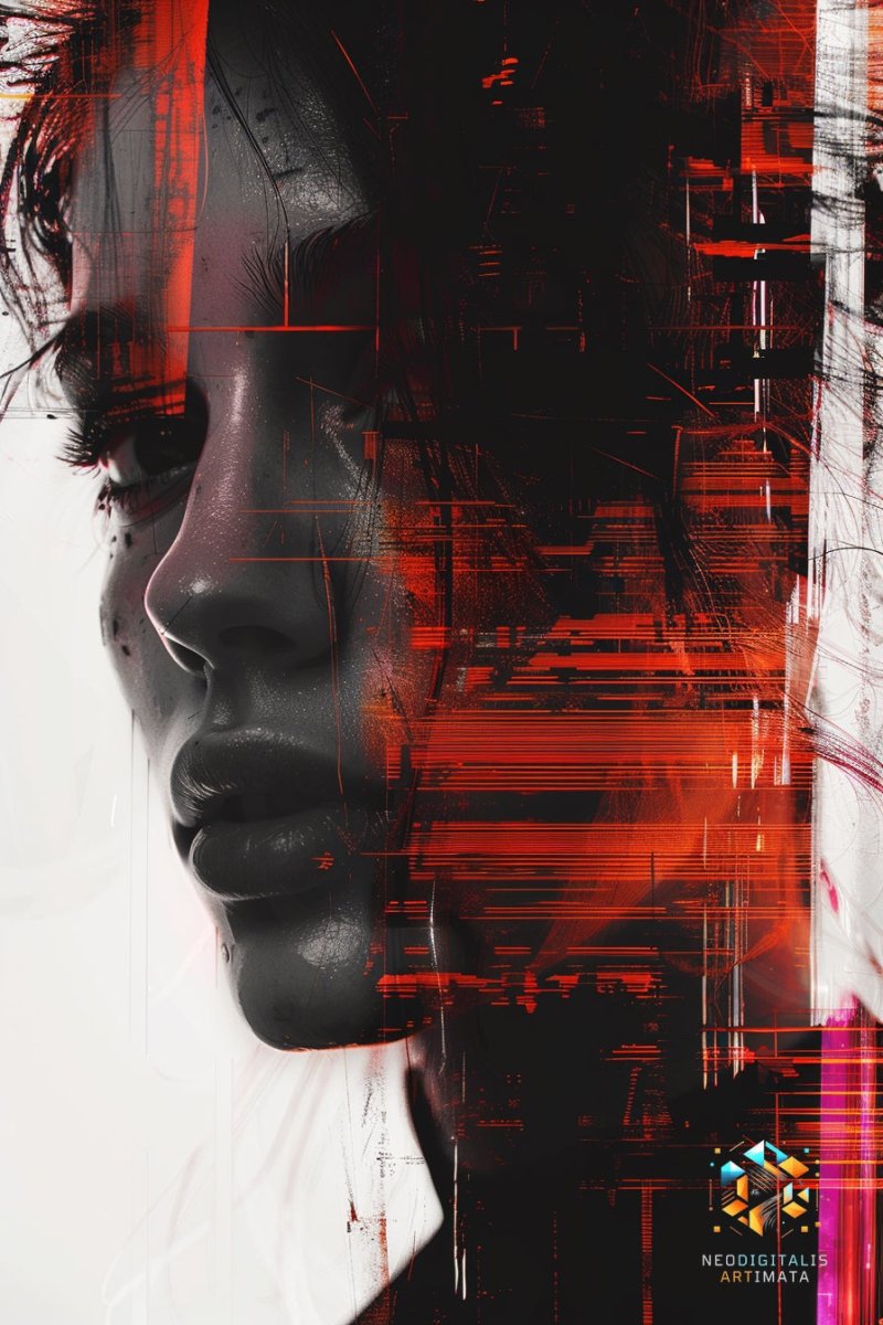 Digital Soul Streaks - Original Glitch Style Portrait Wall Art - NeoDIGITALis ARTimata