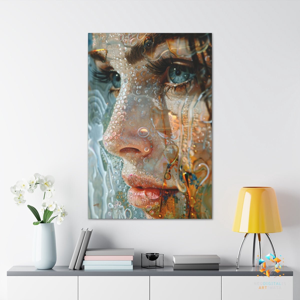 Droplet Veil Embrace - Original Bubble Wrap Style Portrait Wall Art - NeoDIGITALis ARTimata