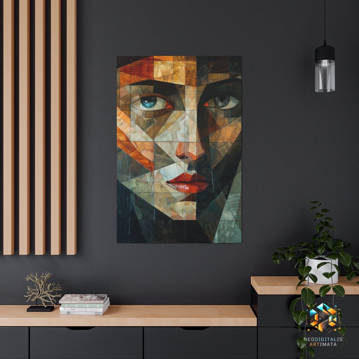 Earthy Geometric Glimpse - Original Cubism Style Portrait Wall Art - NeoDIGITALis ARTimata