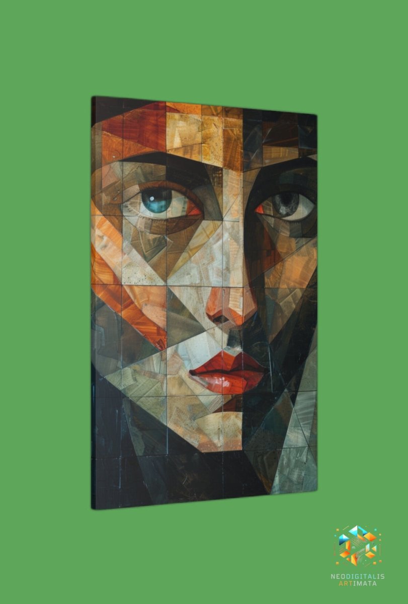 Earthy Geometric Glimpse - Original Cubism Style Portrait Wall Art - NeoDIGITALis ARTimata