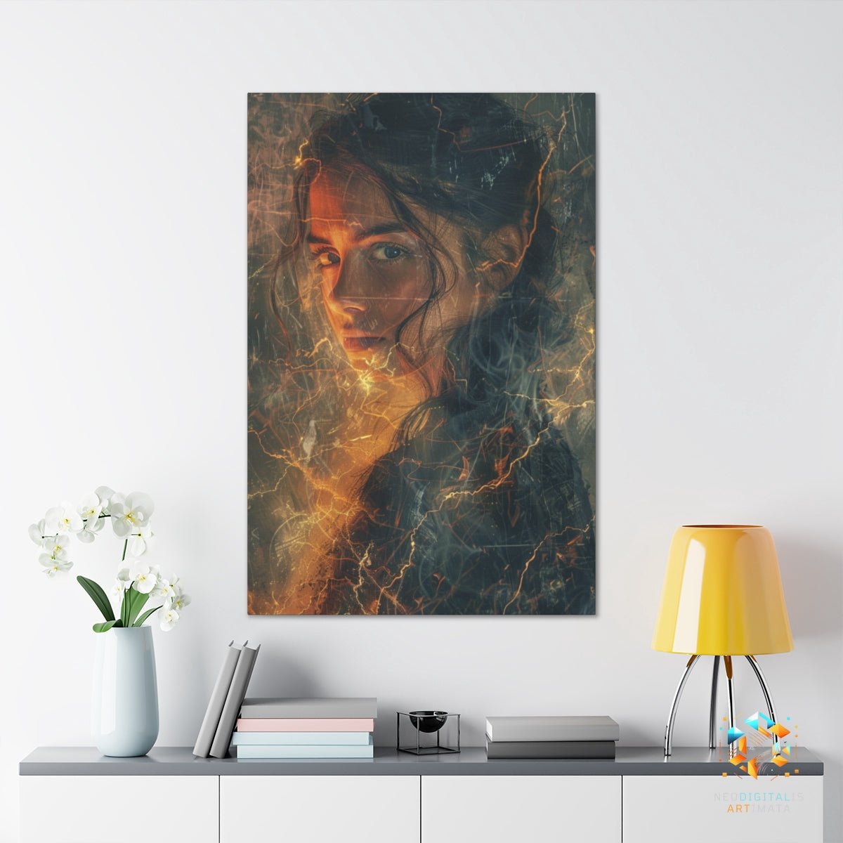 Electric Essence Glance - Original Rembrandt-lightning Style Portrait Wall Art - NeoDIGITALis ARTimata