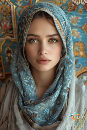 Elegant Gaze Tapestry - Original Arabesque Style Portrait Wall Art