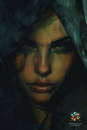 Emerald Edge Enigma - Original Low Poly Style Portrait Wall Art