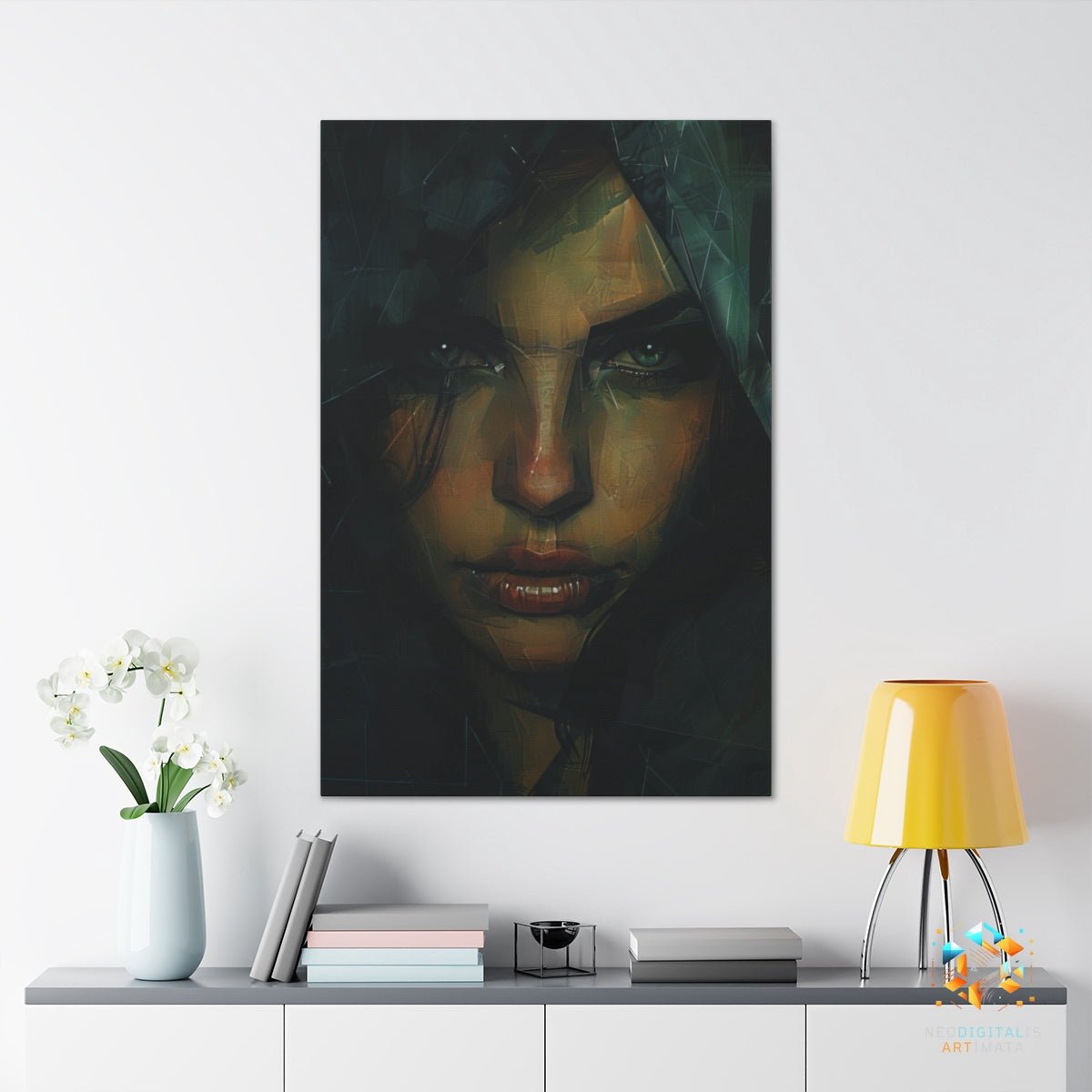 Emerald Edge Enigma - Original Low Poly Style Portrait Wall Art - NeoDIGITALis ARTimata