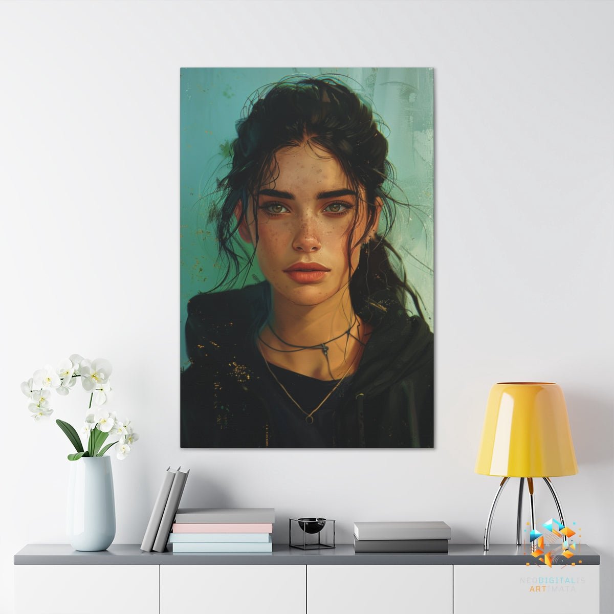 Emerald Gaze Chic - Original Neumorphism Style Portrait Wall Art - NeoDIGITALis ARTimata