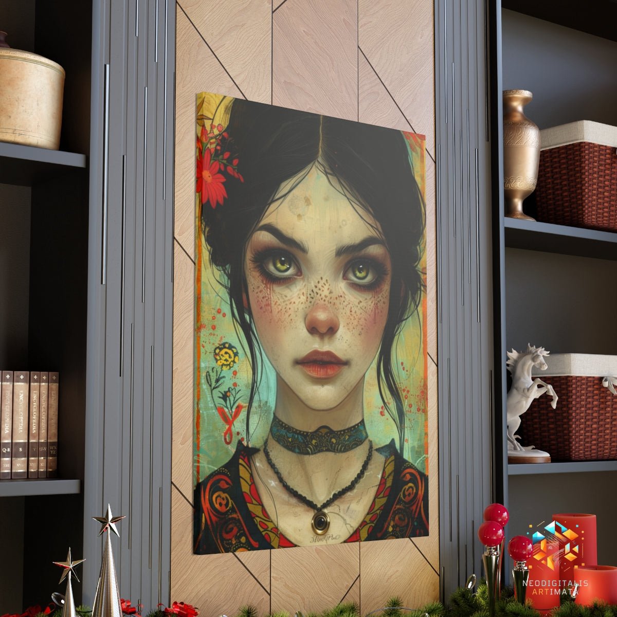 Enchanted Glance Florals - Original Pop Surrealism Style Portrait Wall Art - NeoDIGITALis ARTimata