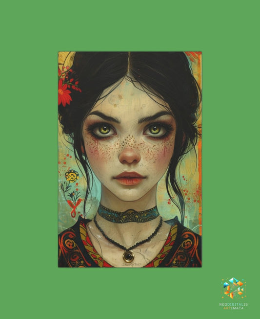 Enchanted Glance Florals - Original Pop Surrealism Style Portrait Wall Art - NeoDIGITALis ARTimata