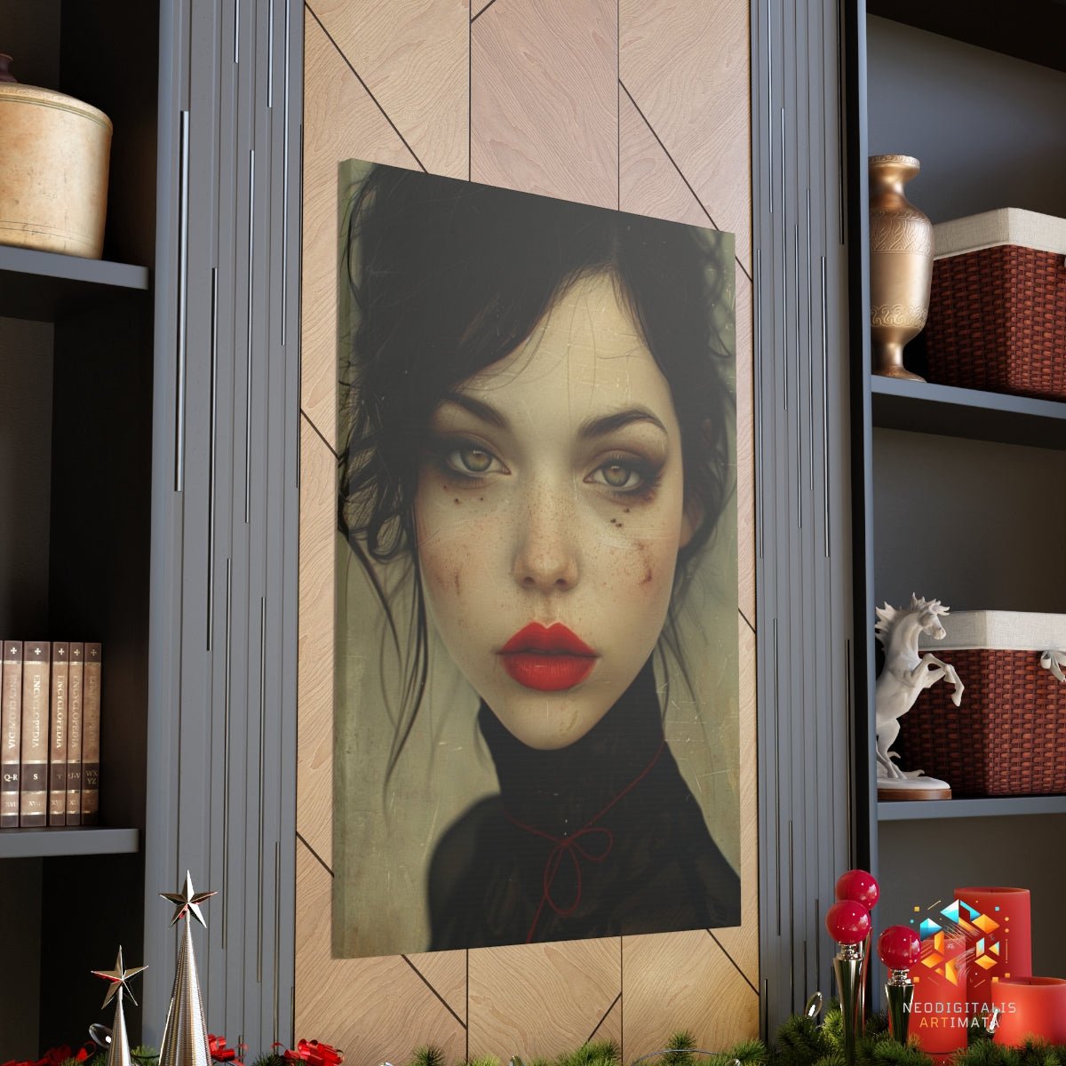 Enigmatic Scarlet Whisper - Original Surrealism Style Portrait Wall Art - NeoDIGITALis ARTimata