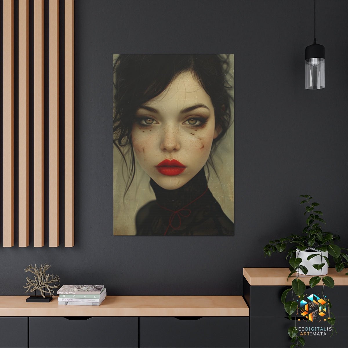 Enigmatic Scarlet Whisper - Original Surrealism Style Portrait Wall Art - NeoDIGITALis ARTimata