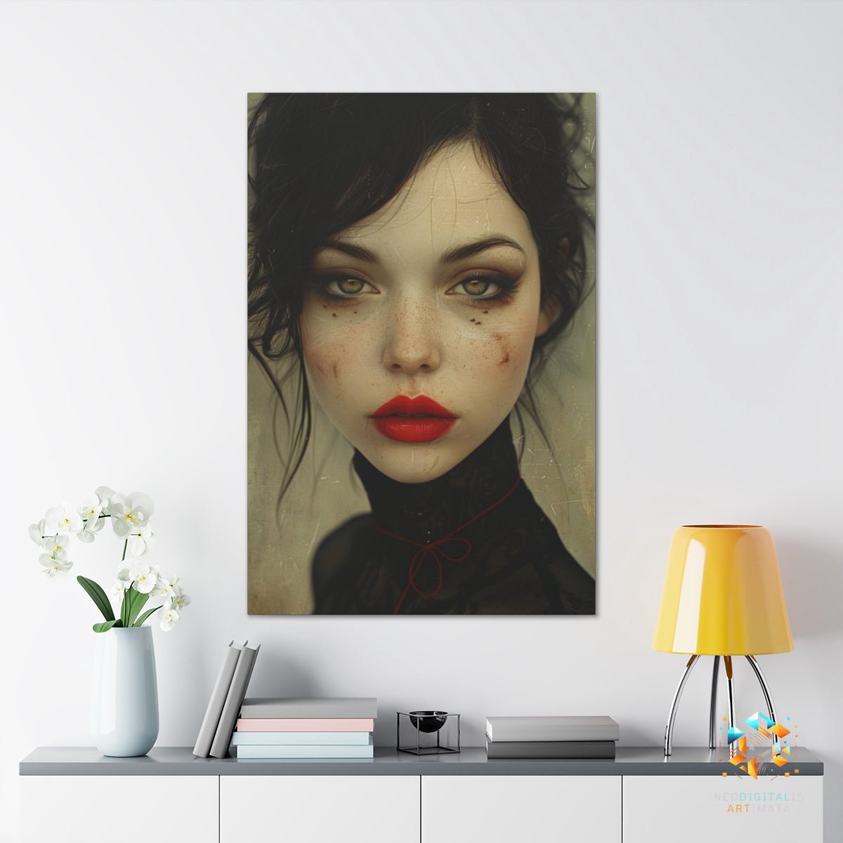 Enigmatic Scarlet Whisper - Original Surrealism Style Portrait Wall Art - NeoDIGITALis ARTimata