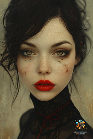 Enigmatic Scarlet Whisper - Original Surrealism Style Portrait Wall Art