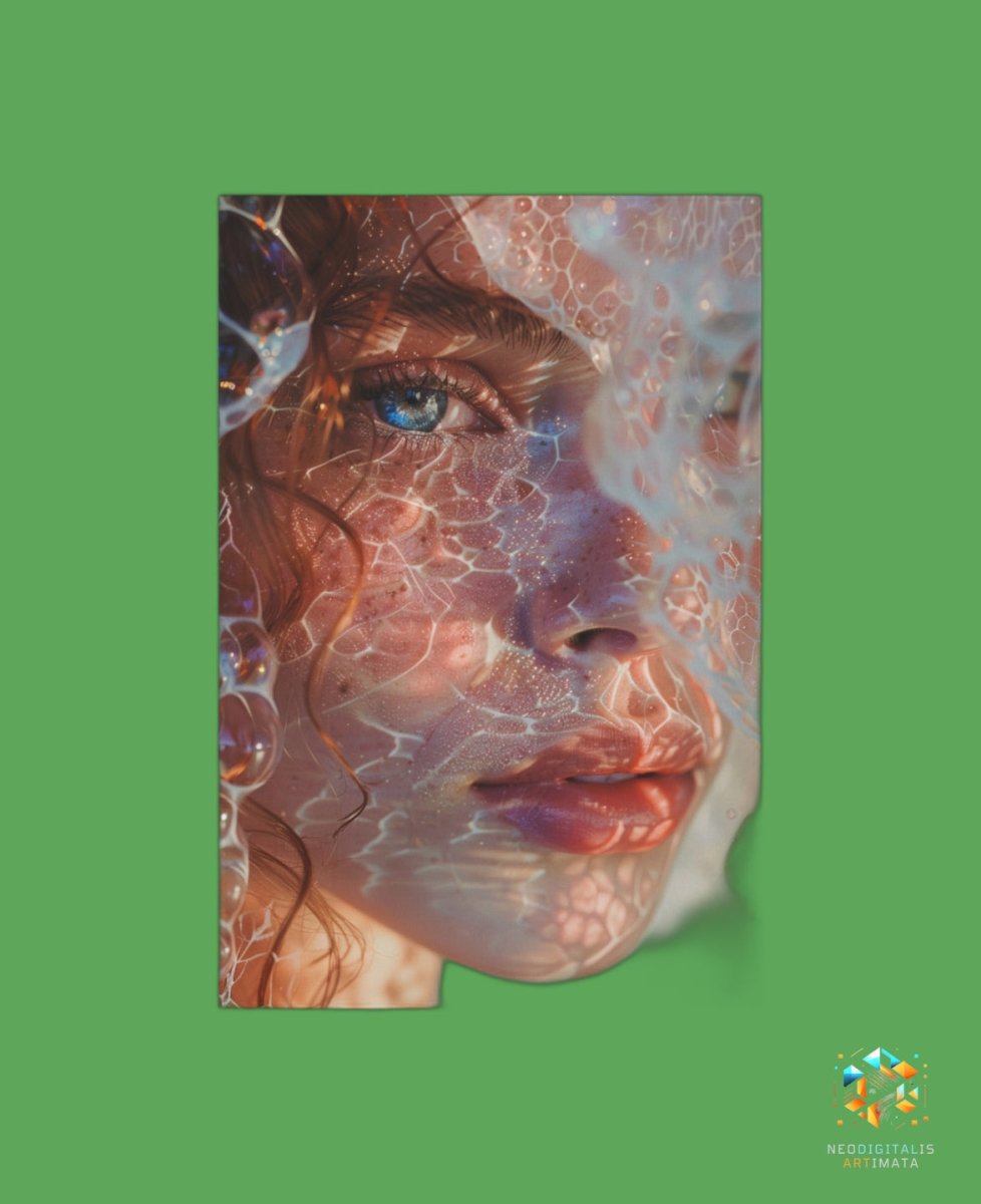 Ethereal Veil Glimpse - Original Bubble Wrap Style Portrait Wall Art - NeoDIGITALis ARTimata