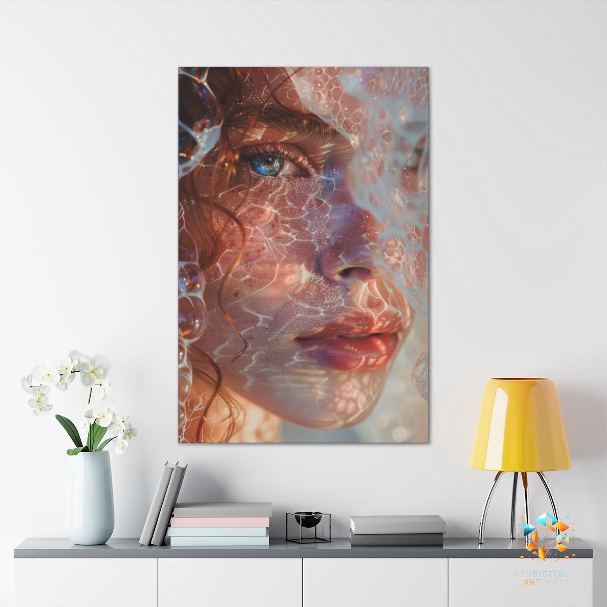 Ethereal Veil Glimpse - Original Bubble Wrap Style Portrait Wall Art - NeoDIGITALis ARTimata