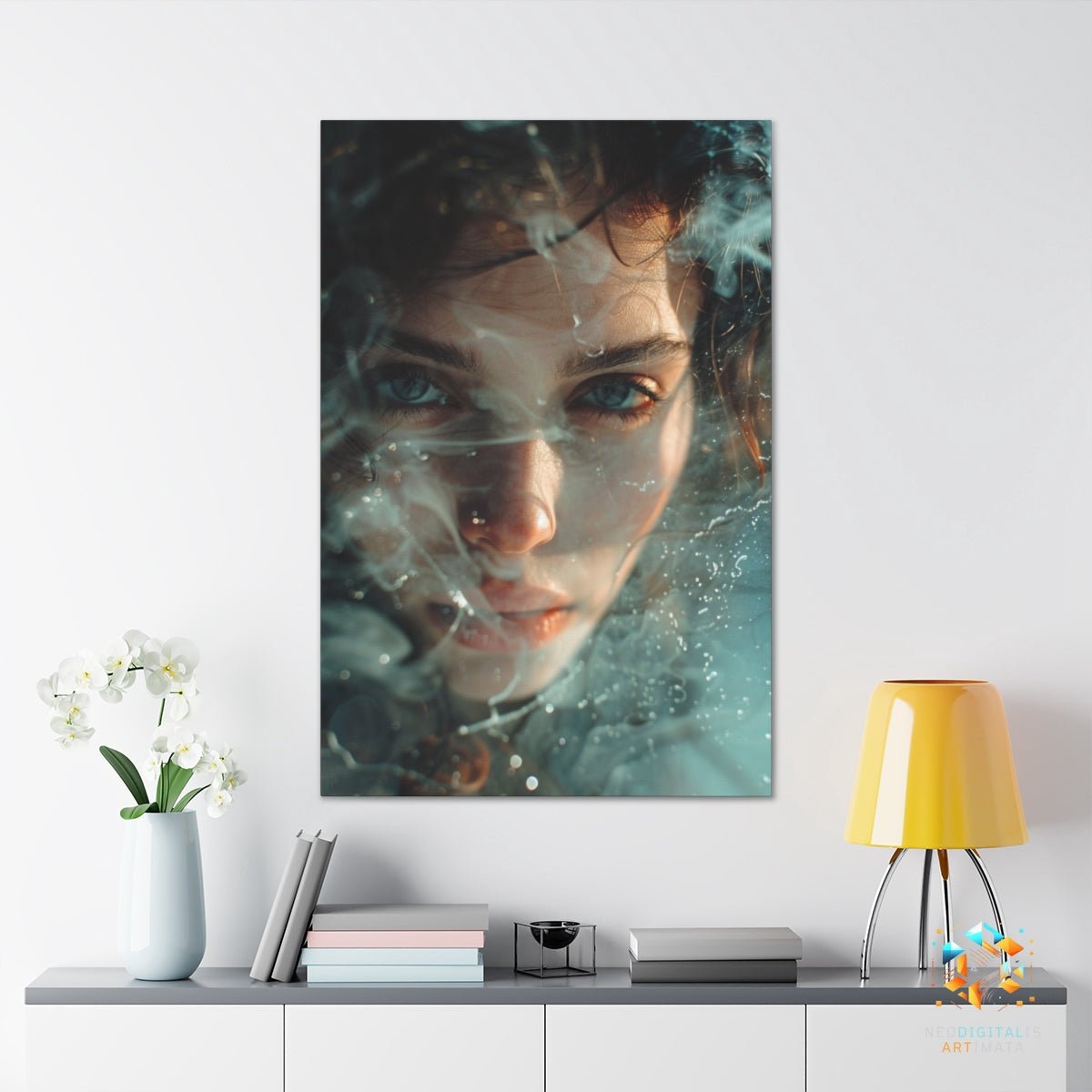 Ethereal Water Gaze - Original Vorticism Style Portrait Wall Art - NeoDIGITALis ARTimata