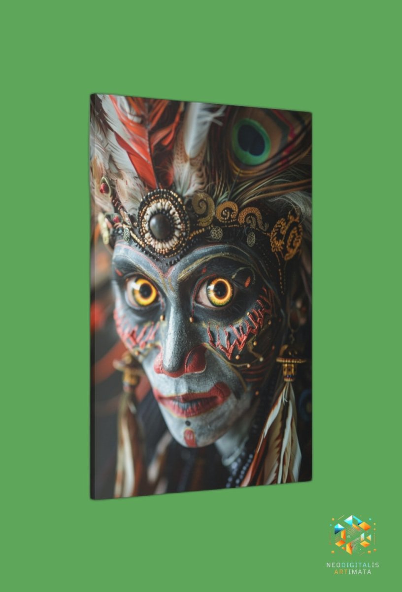 Feathered Spirit Echoes - Original Wayang Style Portrait Wall Art - NeoDIGITALis ARTimata