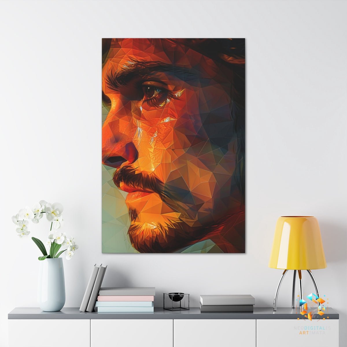 Fiery Geometric Glance - Original Low Poly Style Portrait Wall Art - NeoDIGITALis ARTimata